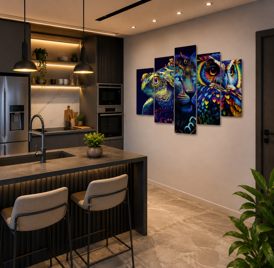 Cuadro Decorativo Animales Coloridos 5 Piezas Moderno Premium para Sala