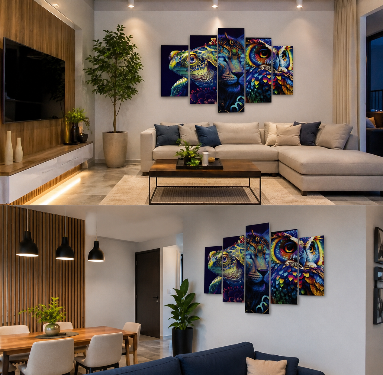 Cuadro Decorativo Animales Coloridos 5 Piezas Moderno Premium para Sala