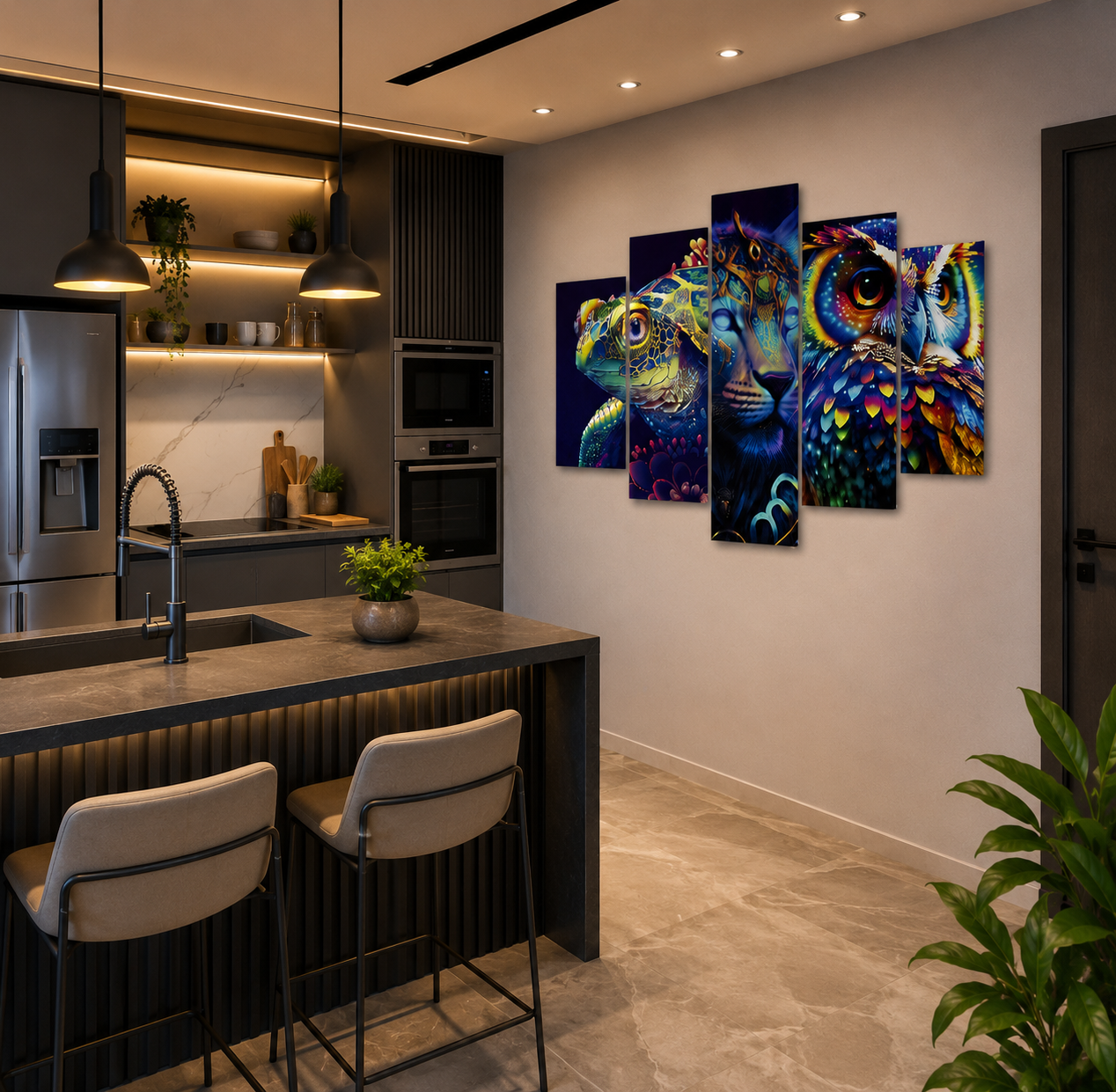 Cuadro Decorativo Animales Coloridos 5 Piezas Moderno Premium para Sala