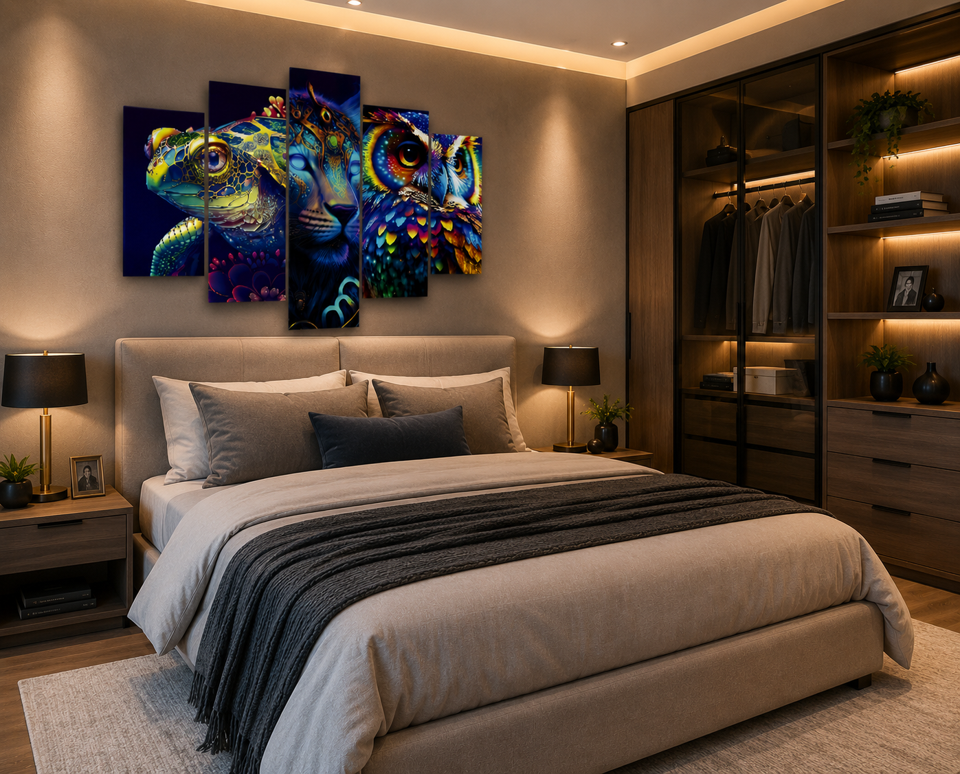 Cuadro Decorativo Animales Coloridos 5 Piezas Moderno Premium para Sala